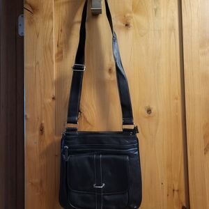Men's Black Leather Crossbody Bag - Classic Everyday Shoulder Bag